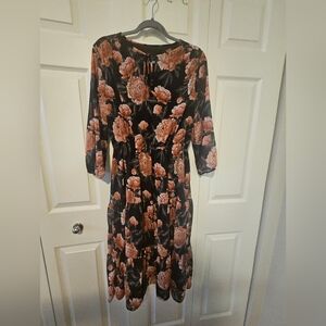 Floral Black Midi Dress - M (38)